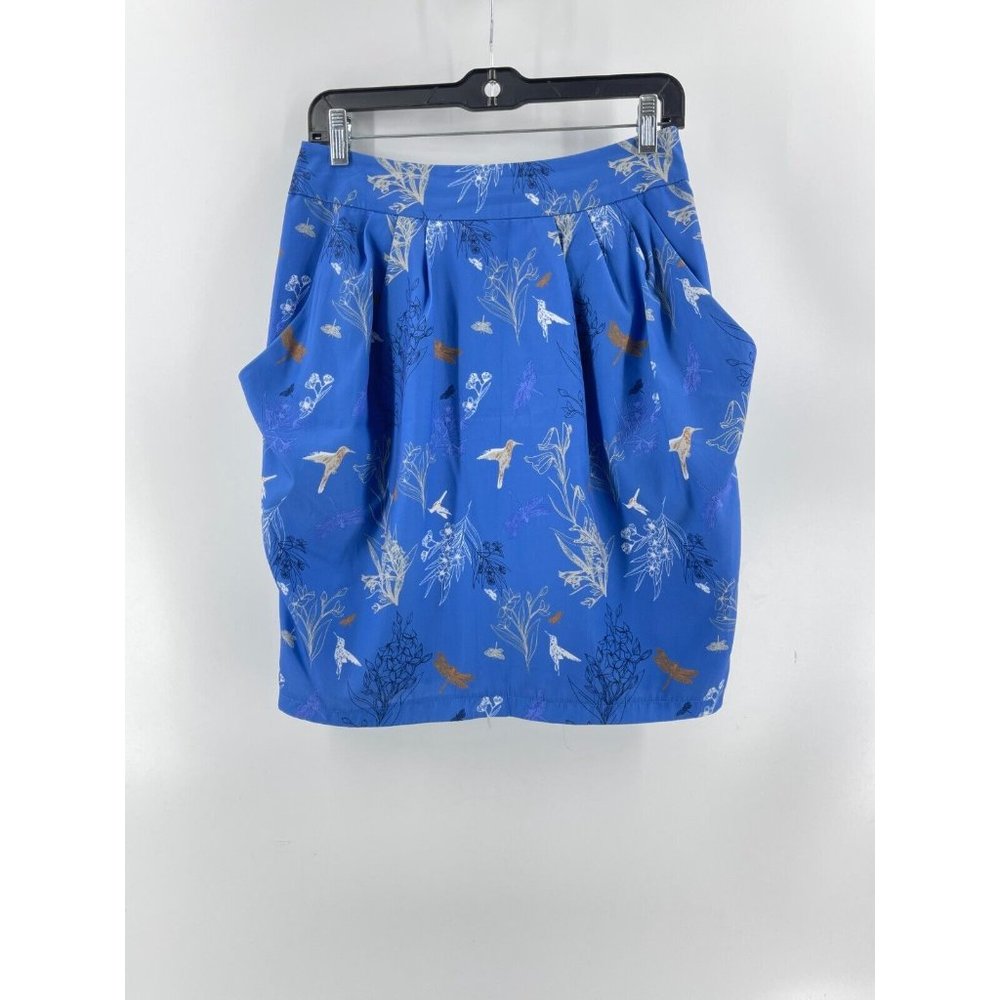 H & M Women's Blue Hummingbird Floral Print Pockets Skirt Back Zip Size 8 - Picture 2 of 15